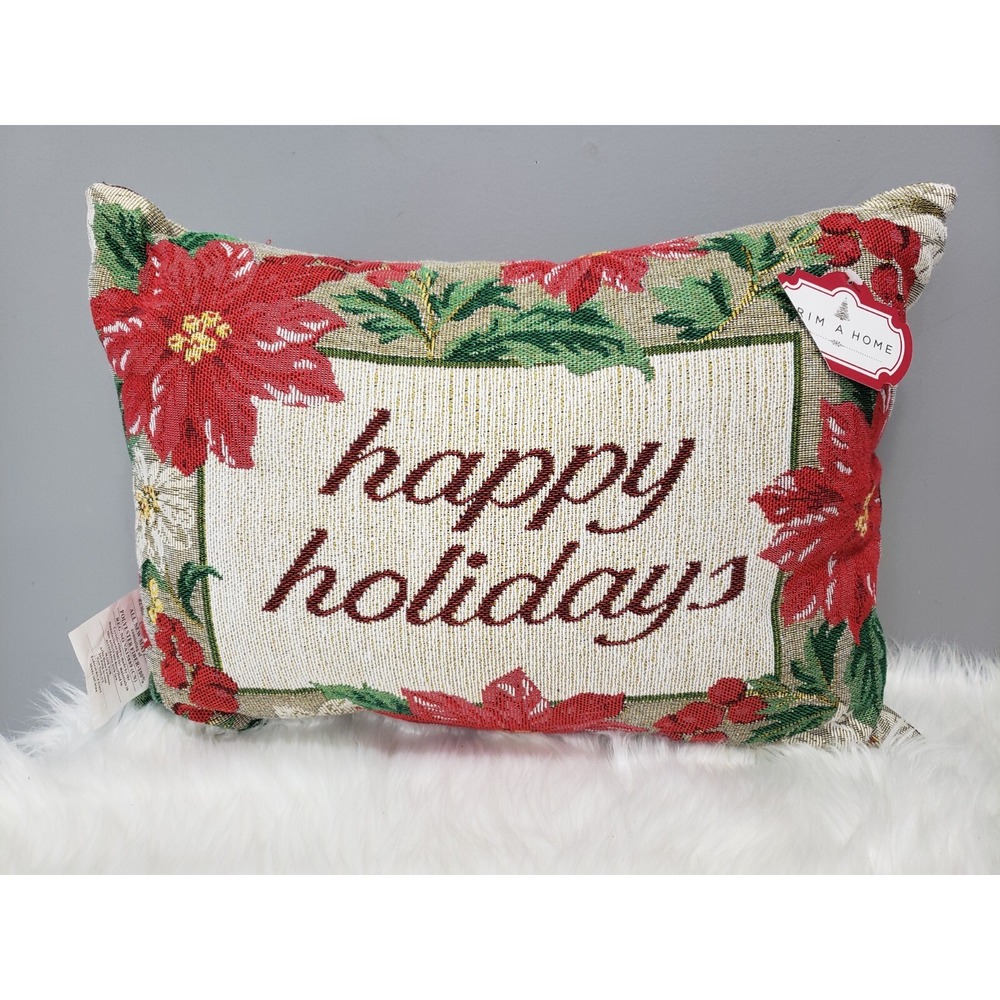 NEW Vintage Christmas‎ Tapestry Rug Throw Pillow Poinsettia Floral Grandma retro